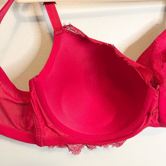 Cacique Women's Red Lace Lingerie Full Coverage Push-Up Bra Size 46DD - Picture 4 of 13